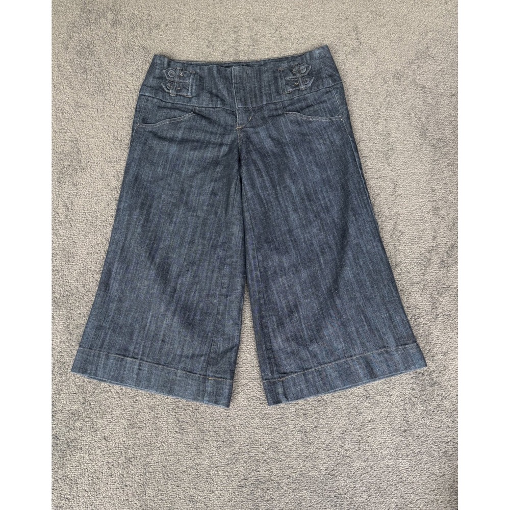 Boom Boom Jeans Dark Wash Wide Leg Gaucho Denim Pants Buckle Waist Size 7